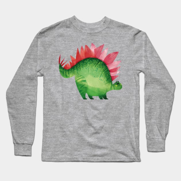 Happy Stegosaurus Dinosaur Long Sleeve T-Shirt by Geeksarecool